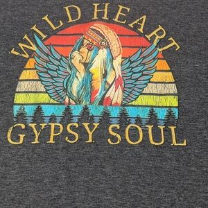 Wild Heart Gypsy Soul Grey Blouse With Hippie Chick Graphic With Wings Size 3XL